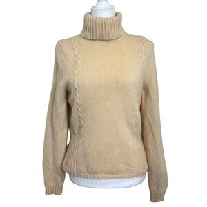 Elena Solano Cashmere Turtleneck Sweater Cream Yellow Classic Womens Size L